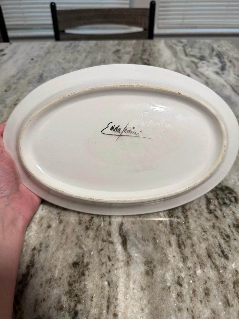 Signed Hand-Painted Ceramic Oval Platter Botanical Design